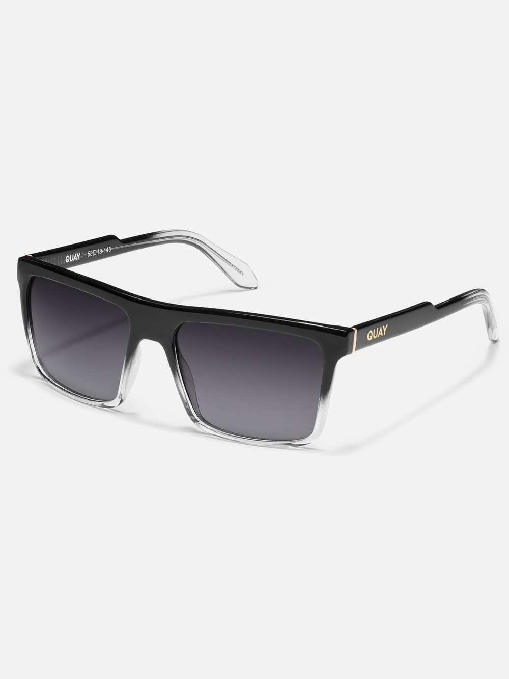 Quay Australia Black to Clear Gradient Square Sunglasses with Gray Lenses